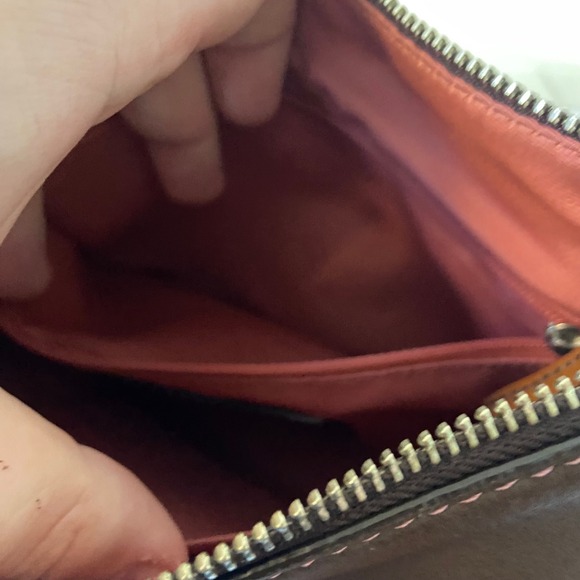 Coach Chelsea Brown Pebble Leather Shoulder Bag Purse Handbag w Pink Stitching - Picture 7 of 13